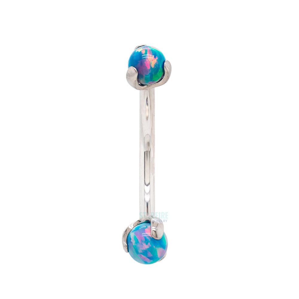 Opal Balls in Prong's Curved Barbell