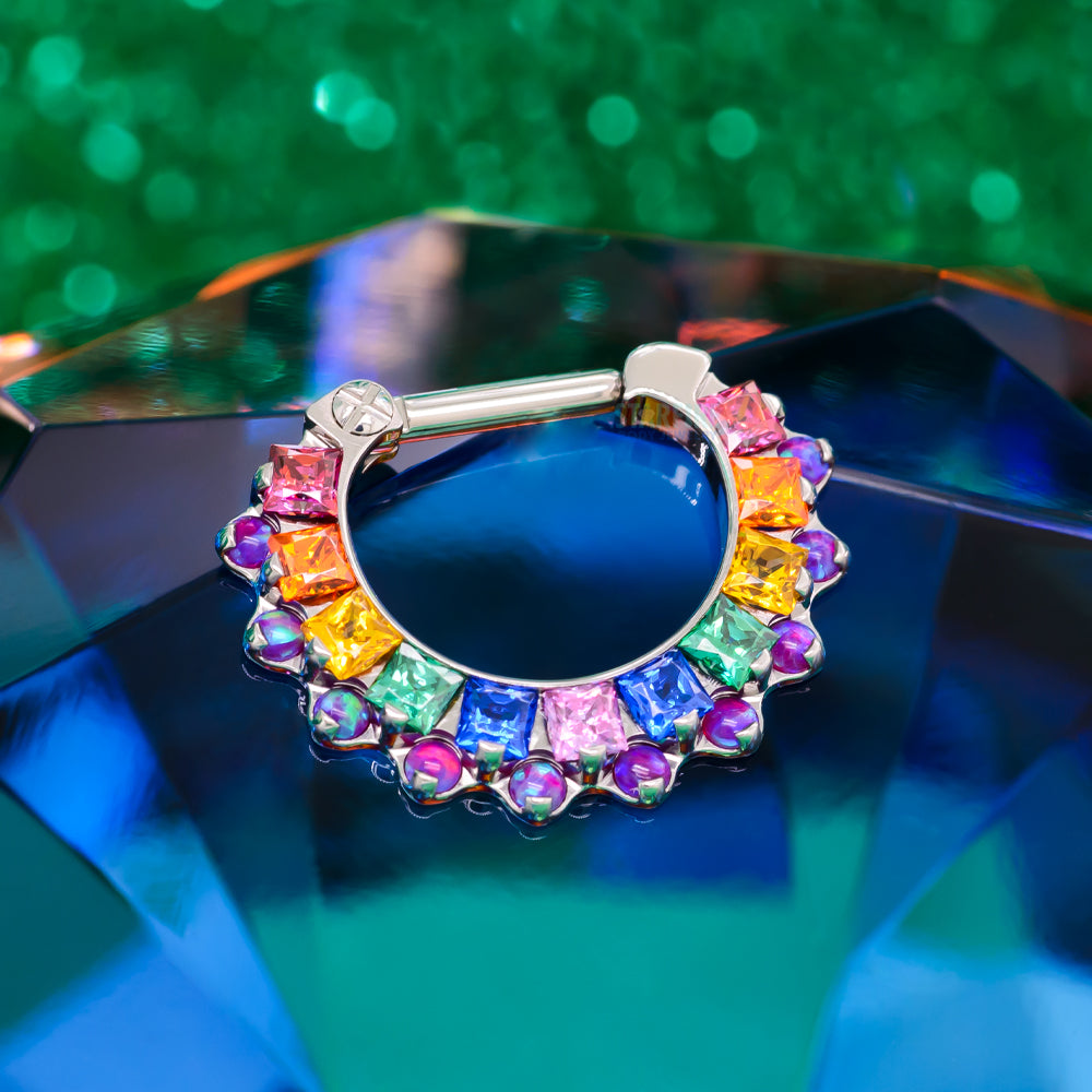 Industrial Strength Aphrodite Clicker 35 CZ Opal 1 4 post Starfire Body Jewelry Company
