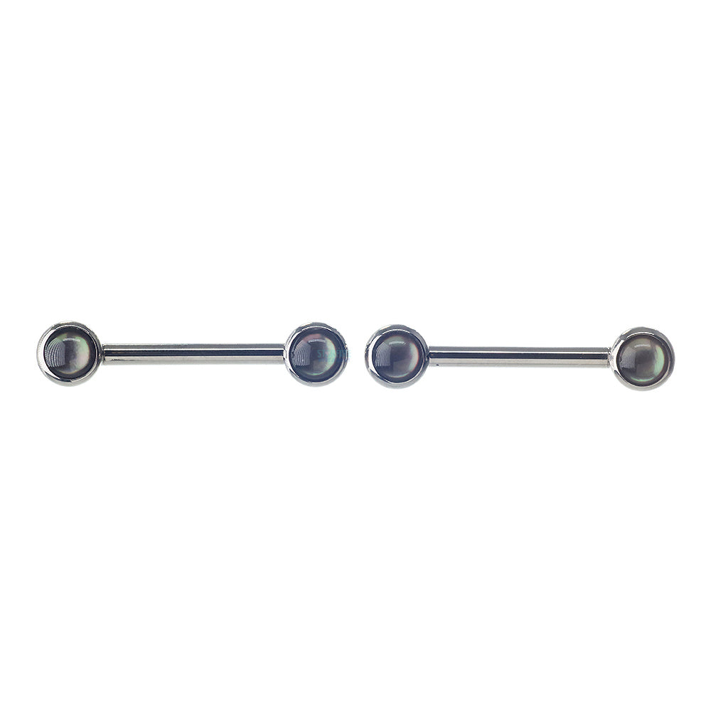 Natural Stone Forward Facing Nipple Barbells in Bezel's - pair