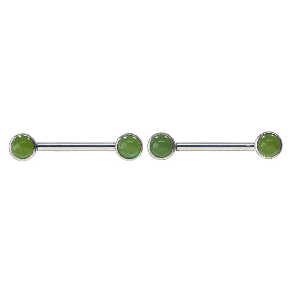 Natural Stone Forward Facing Nipple Barbells in Bezel's - pair