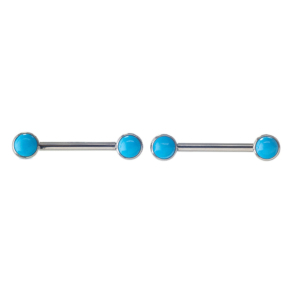 Natural Stone Forward Facing Nipple Barbells in Bezel's - pair