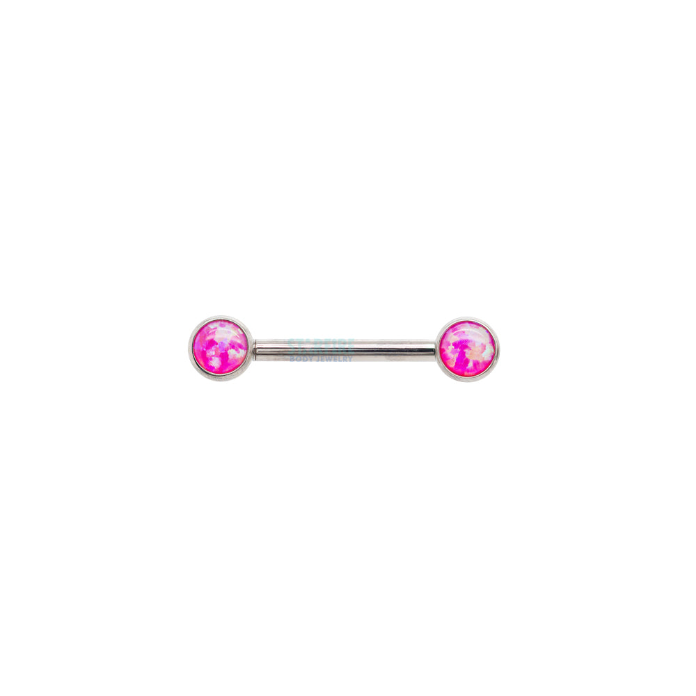 Opal Cabochon Forward Facing Nipple Barbell in Bezel's - single