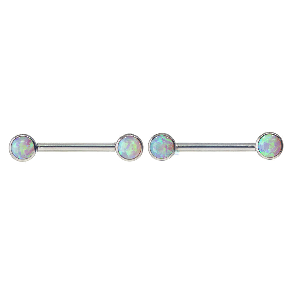 Opal Cabochon Forward Facing Nipple Barbells in Bezel's - pair