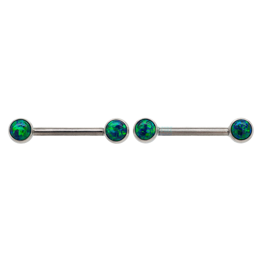 Opal Cabochon Forward Facing Nipple Barbells in Bezel's - pair