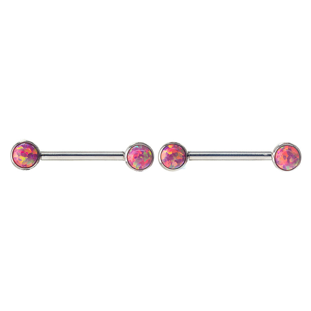 Opal Cabochon Forward Facing Nipple Barbells in Bezel's - pair