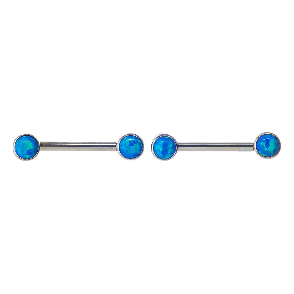 Opal Cabochon Forward Facing Nipple Barbells in Bezel's - pair