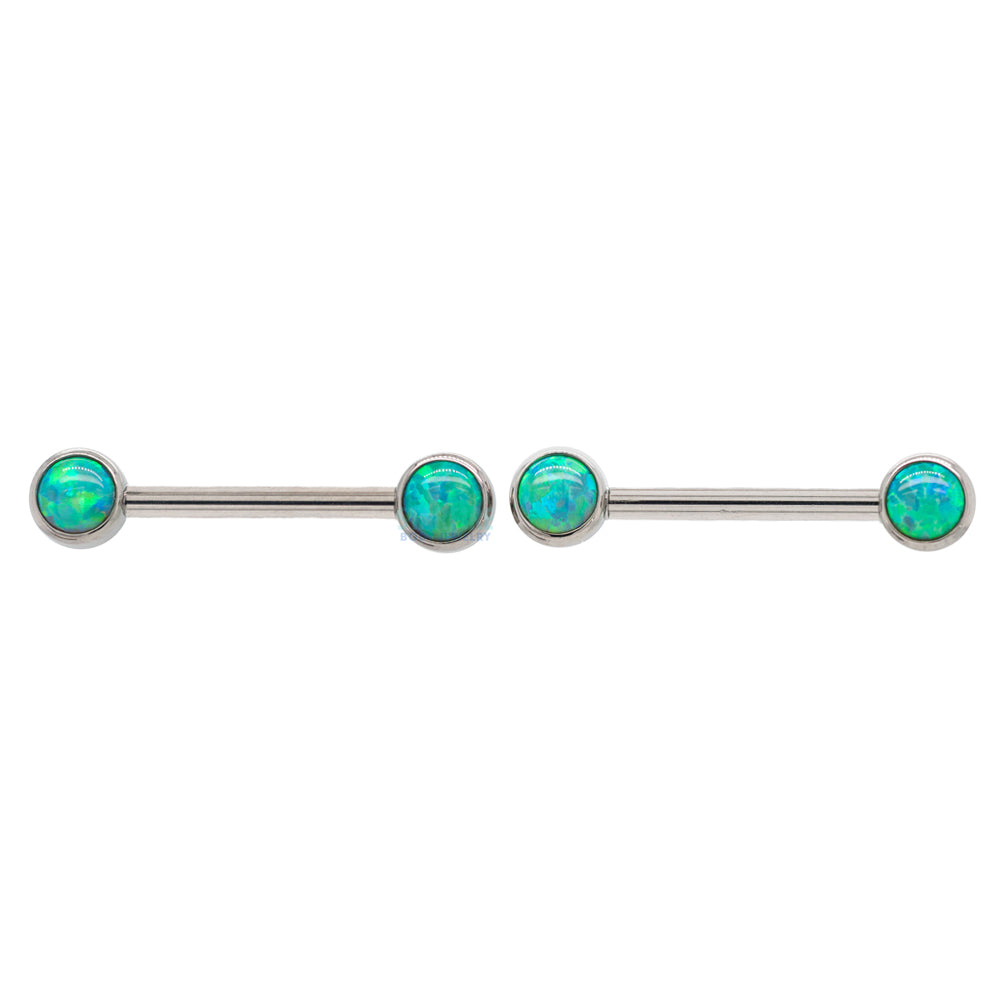 Opal Cabochon Forward Facing Nipple Barbells in Bezel's - pair