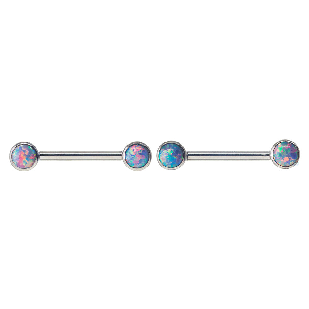 Opal Cabochon Forward Facing Nipple Barbells in Bezel's - pair