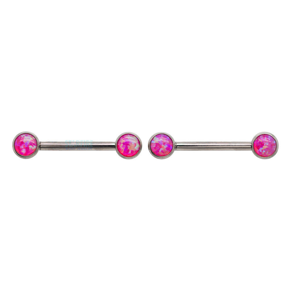 Opal Cabochon Forward Facing Nipple Barbells in Bezel's - pair