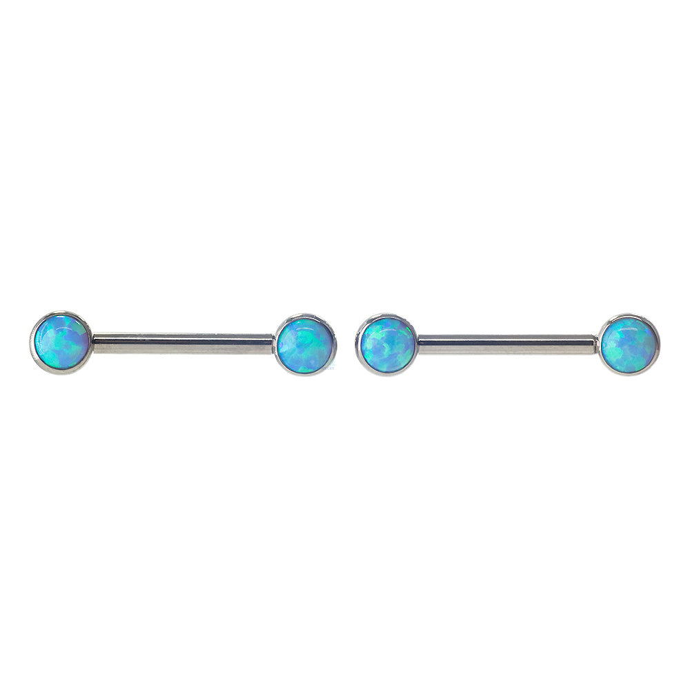 Opal Cabochon Forward Facing Nipple Barbells in Bezel's - pair
