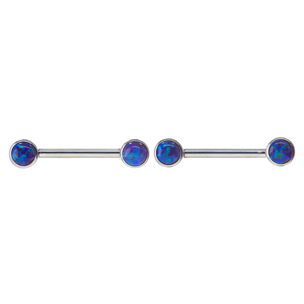 Opal Cabochon Forward Facing Nipple Barbells in Bezel's - pair