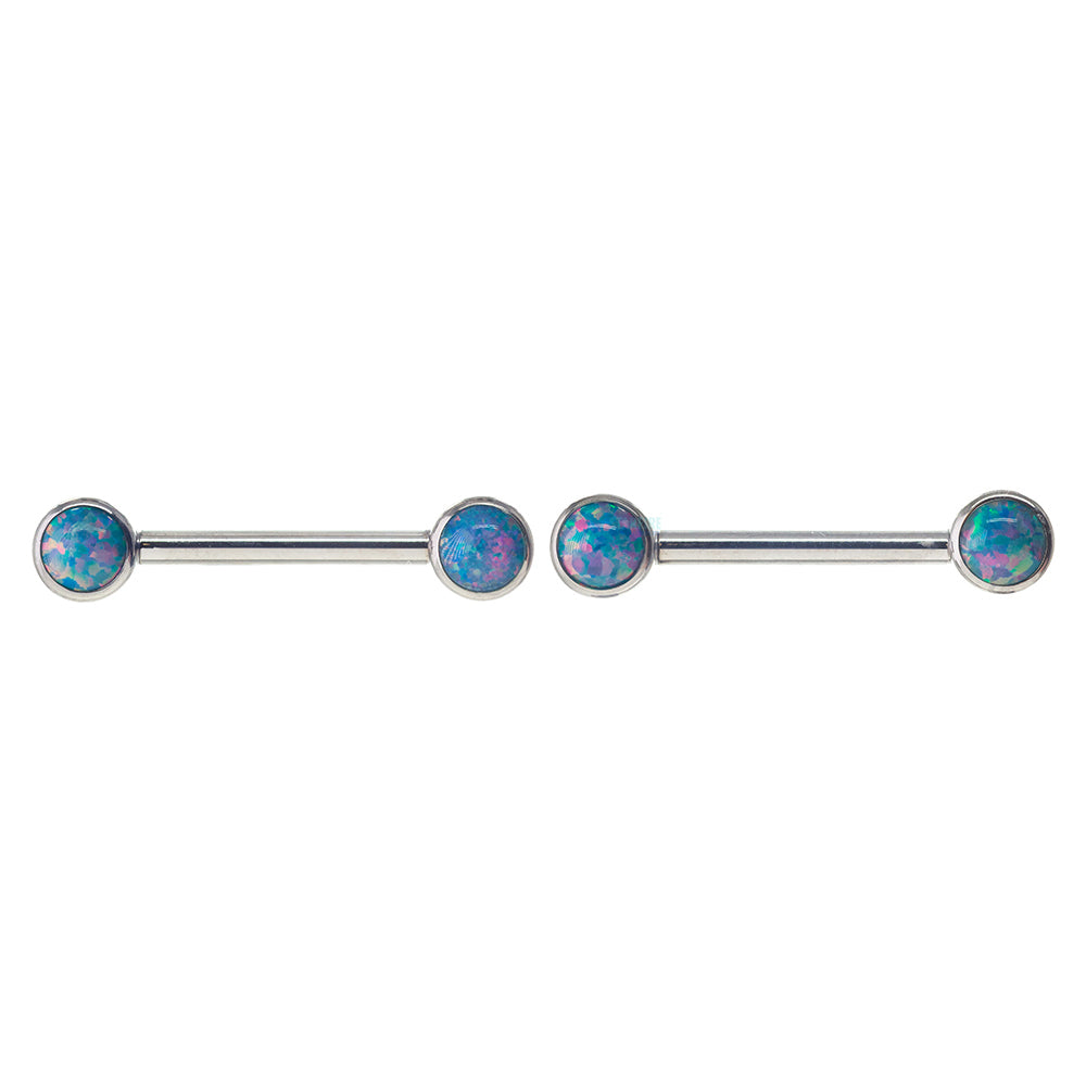 Opal Cabochon Forward Facing Nipple Barbells in Bezel's - pair