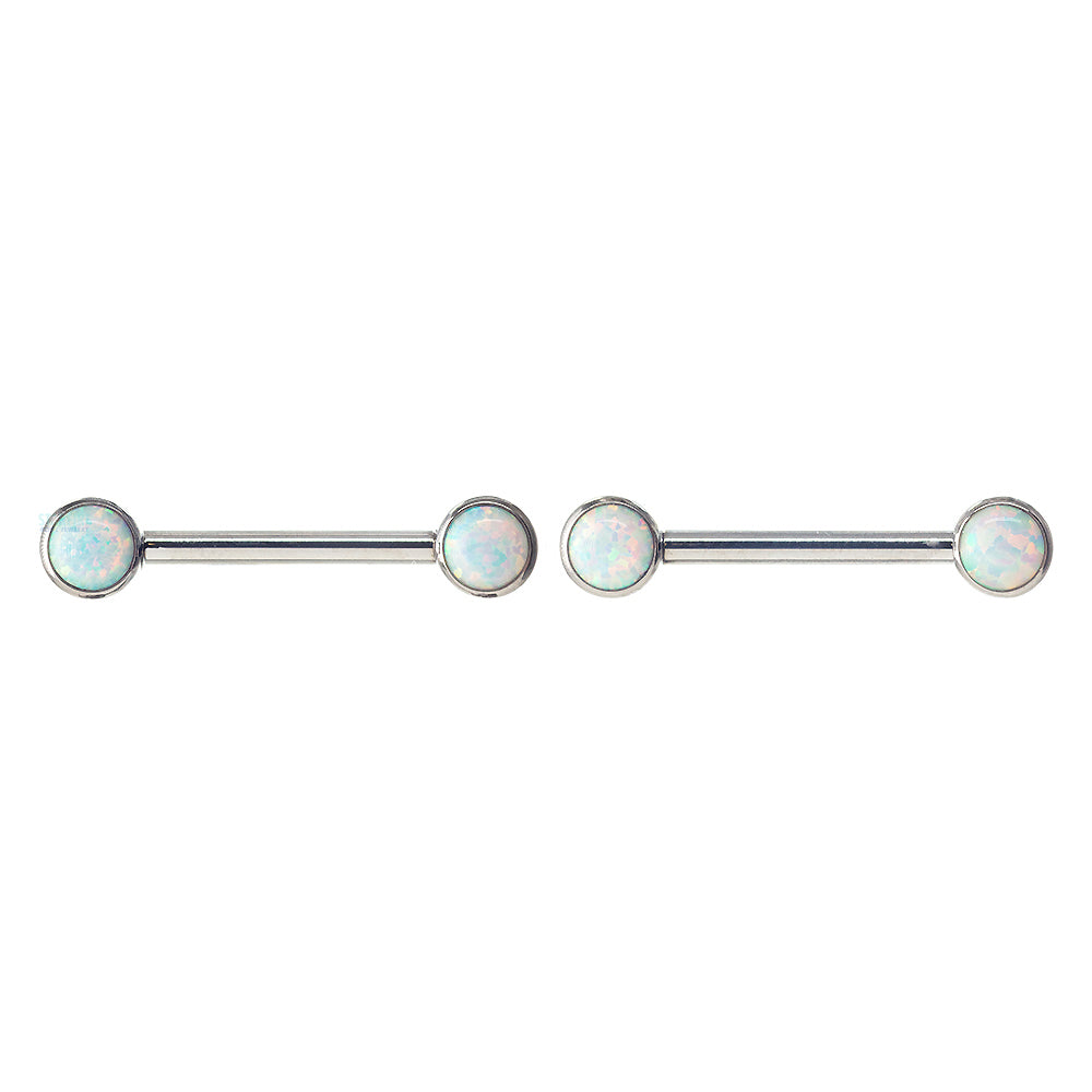 Opal Cabochon Forward Facing Nipple Barbells in Bezel's - pair