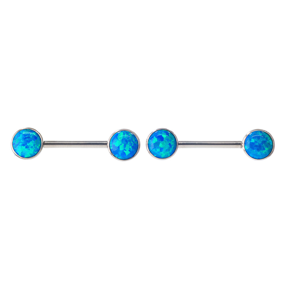 Opal Cabochon Forward Facing Nipple Barbells in Bezel's - pair