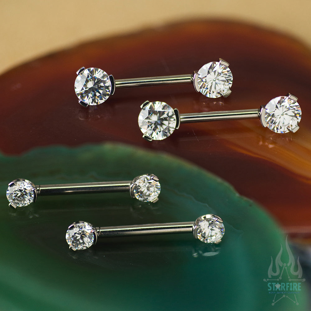 Faceted Gem Forward Facing Nipple Barbells in 3-Prong's - pair