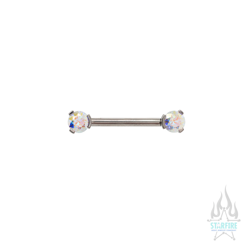 Faceted Gem Forward Facing Nipple Barbell in 3-Prong's - single