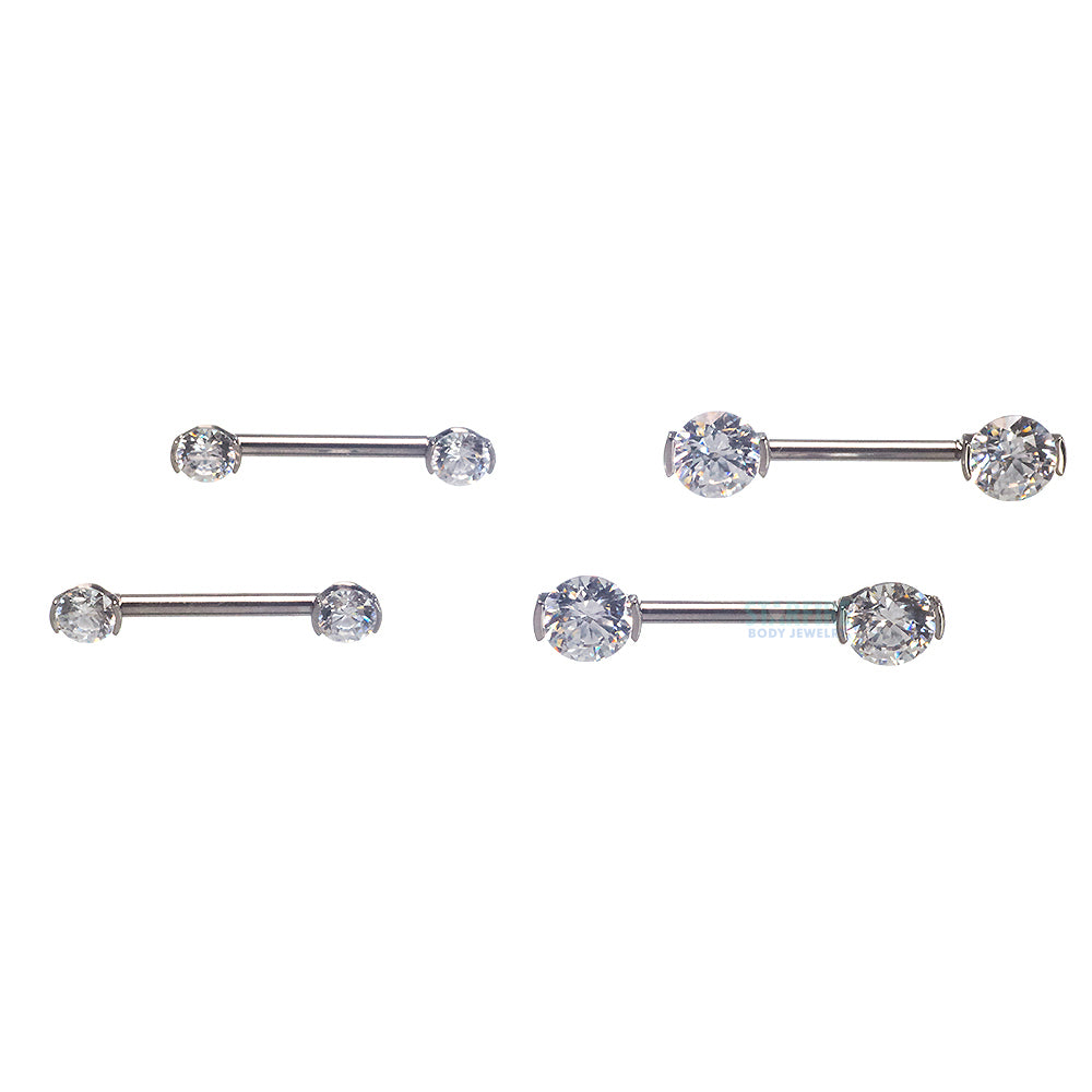 Faceted Gem Forward Facing Nipple Barbells in 2-Prong's - pair
