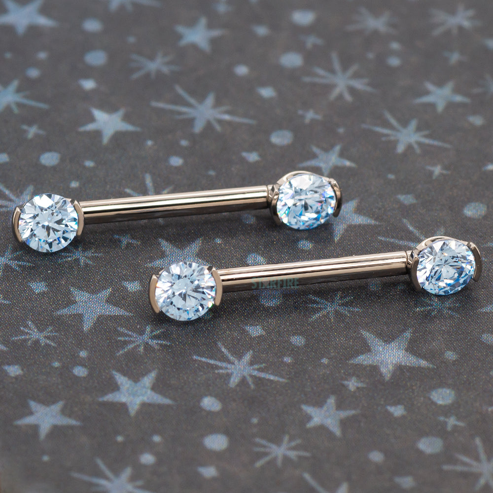 Faceted Gem Forward Facing Nipple Barbells in 2-Prong's - pair