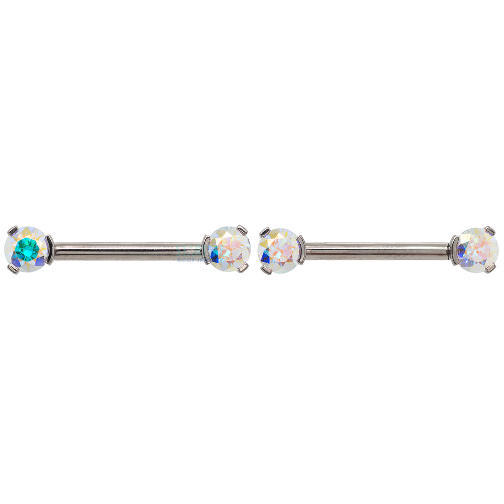 Faceted Gem Forward Facing Nipple Barbells in 3-Prong's - pair