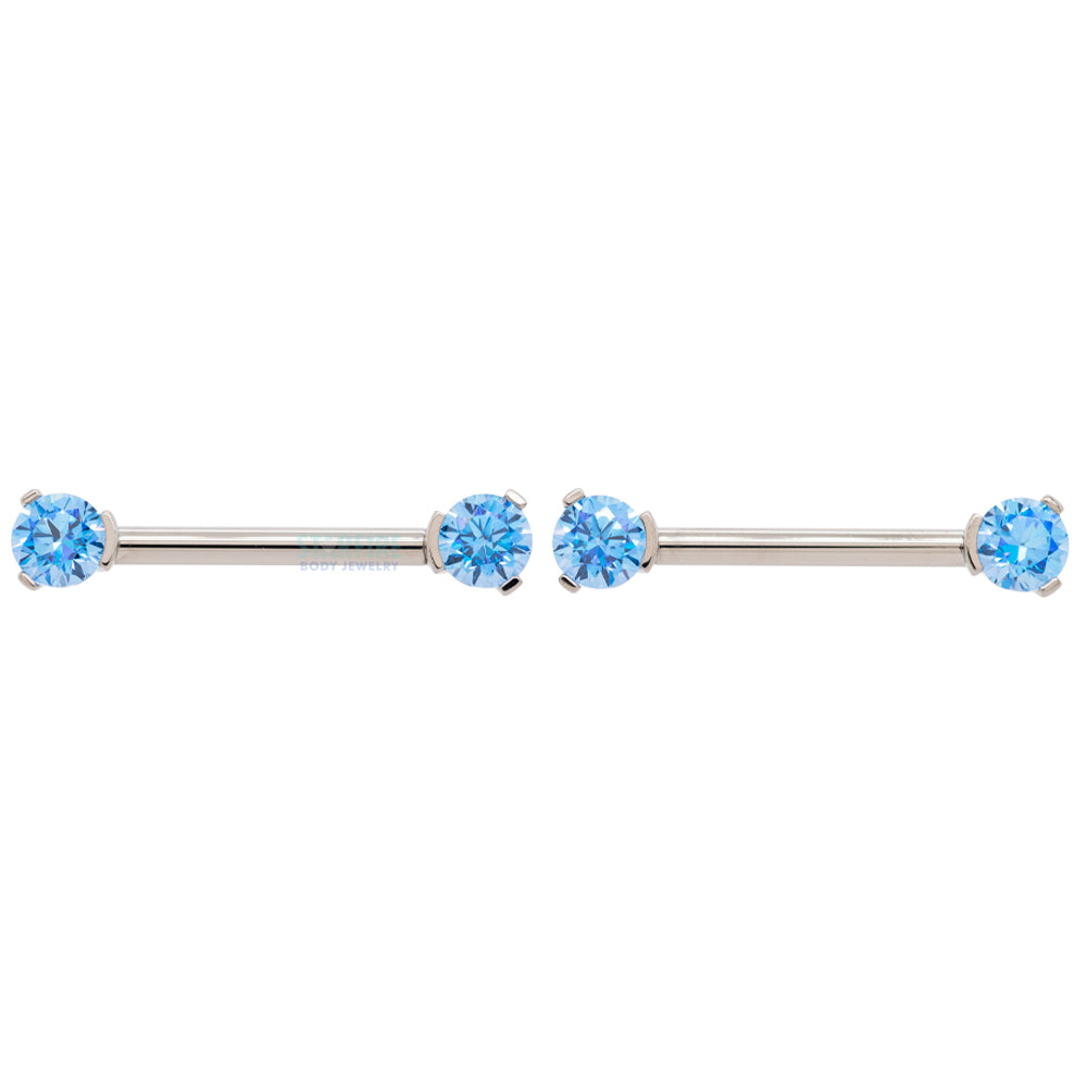 Faceted Gem Forward Facing Nipple Barbells in 3-Prong's - pair