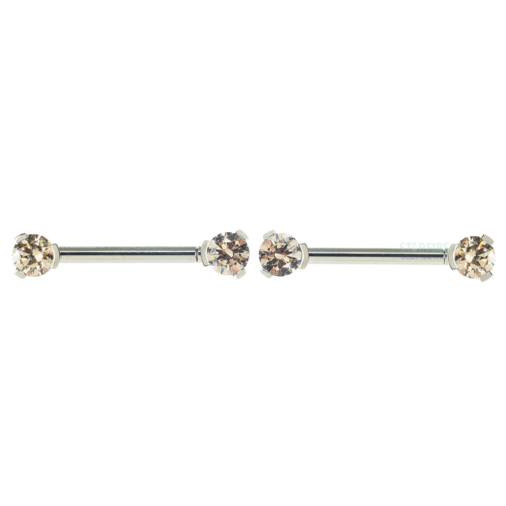 Faceted Gem Forward Facing Nipple Barbells in 3-Prong's - pair