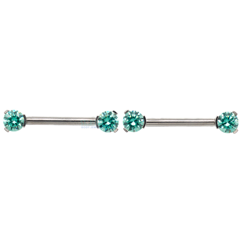 Faceted Gem Forward Facing Nipple Barbells in 3-Prong's - pair