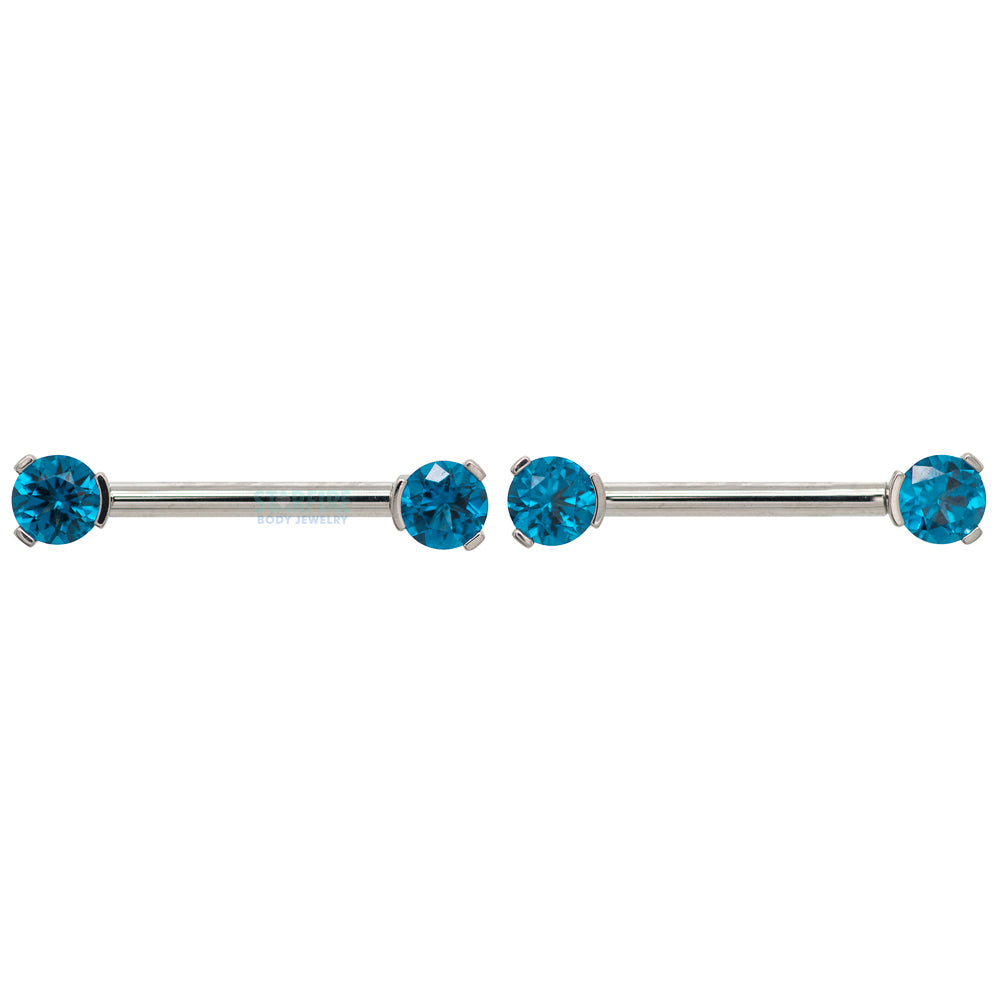 Faceted Gem Forward Facing Nipple Barbells in 3-Prong's - pair
