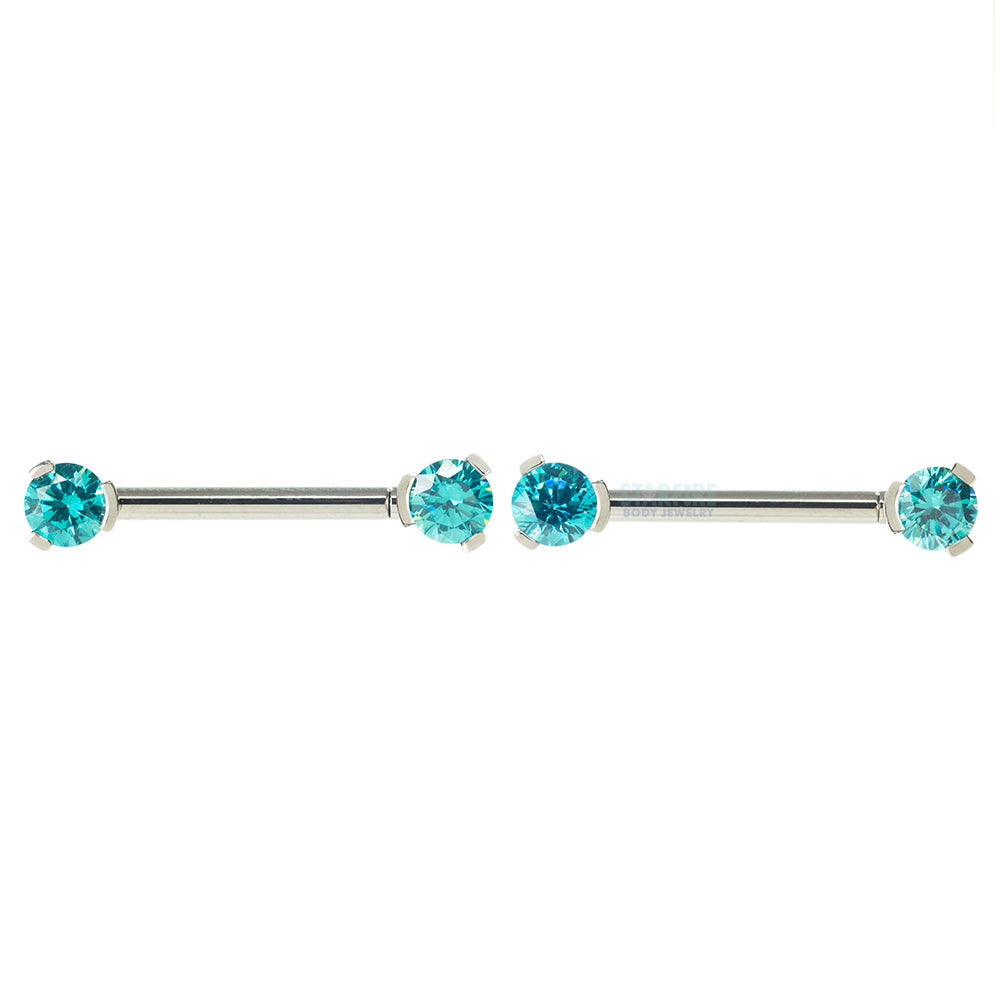 Faceted Gem Forward Facing Nipple Barbells in 3-Prong's - pair