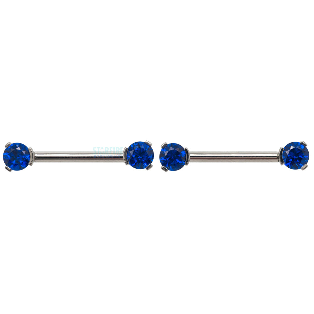 Faceted Gem Forward Facing Nipple Barbells in 3-Prong's - pair