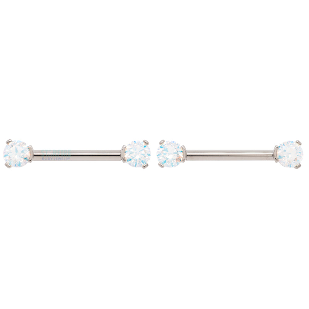 Faceted Gem Forward Facing Nipple Barbells in 3-Prong's - pair