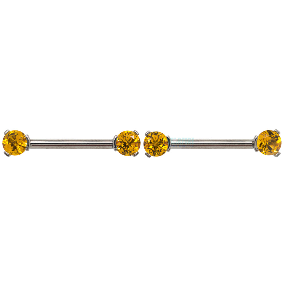 Faceted Gem Forward Facing Nipple Barbells in 3-Prong's - pair
