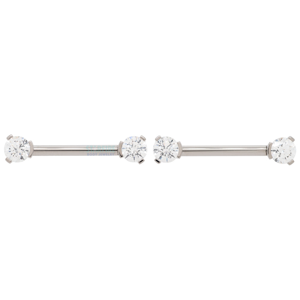 Faceted Gem Forward Facing Nipple Barbells in 3-Prong's - pair