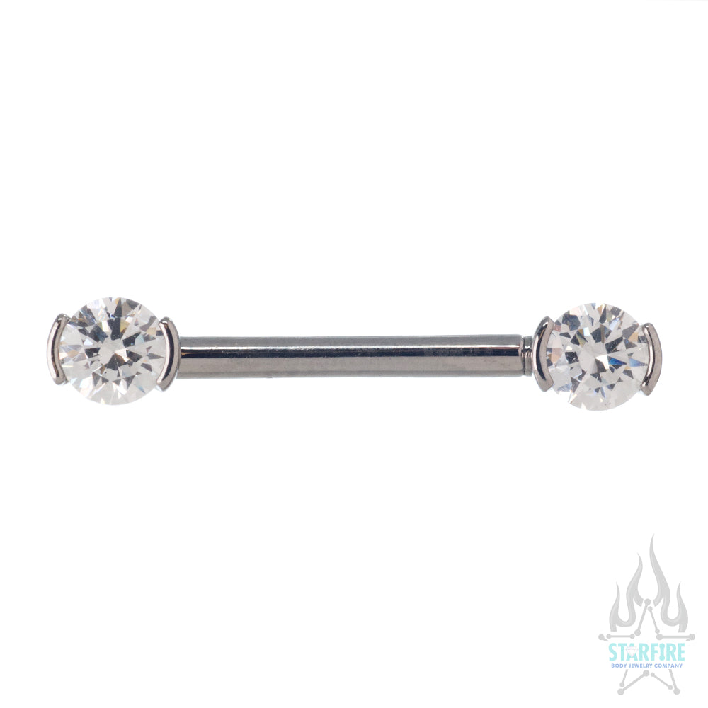 Faceted Gem Forward Facing Nipple Barbell in 2-Prong's - single