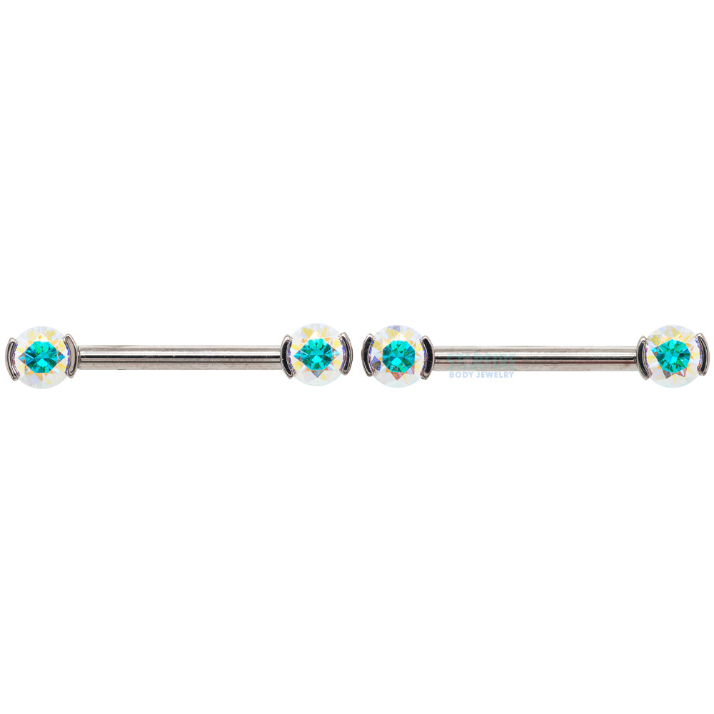 Faceted Gem Forward Facing Nipple Barbells in 2-Prong's - pair