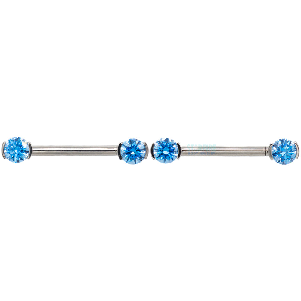 Faceted Gem Forward Facing Nipple Barbells in 2-Prong's - pair