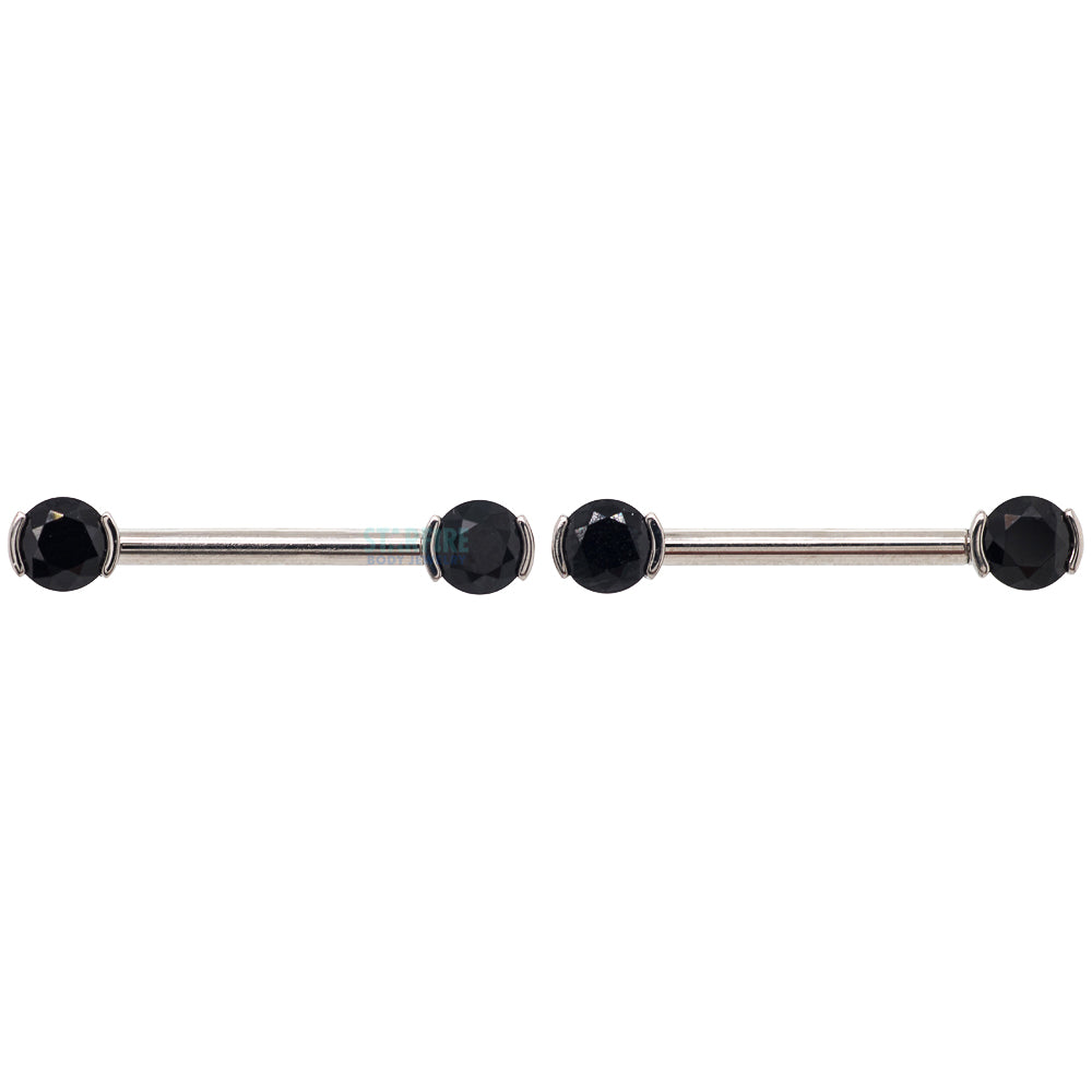 Faceted Gem Forward Facing Nipple Barbells in 2-Prong's - pair