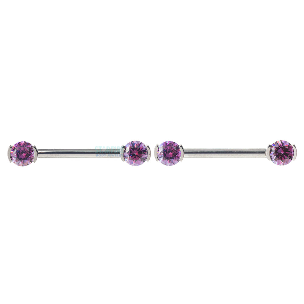 Faceted Gem Forward Facing Nipple Barbells in 2-Prong's - pair