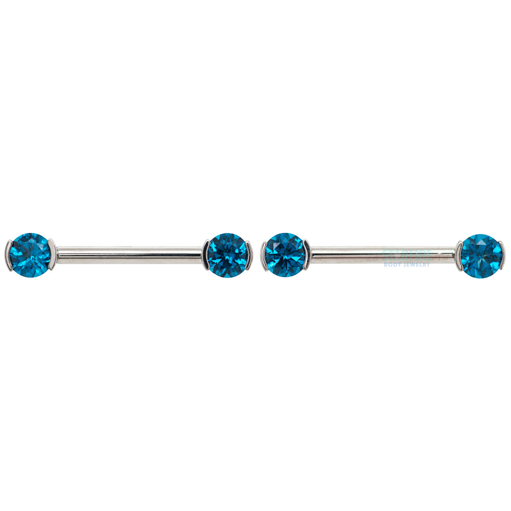 Faceted Gem Forward Facing Nipple Barbells in 2-Prong's - pair