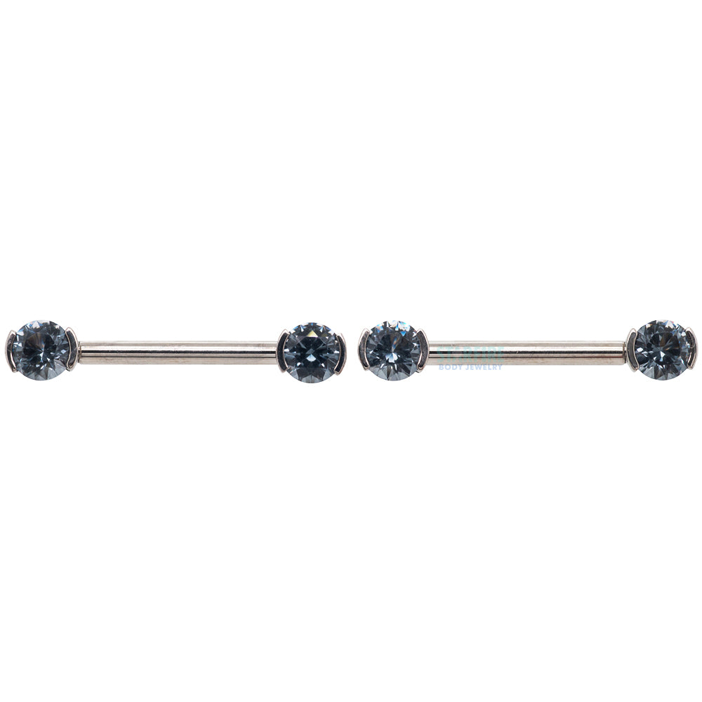 Faceted Gem Forward Facing Nipple Barbells in 2-Prong's - pair