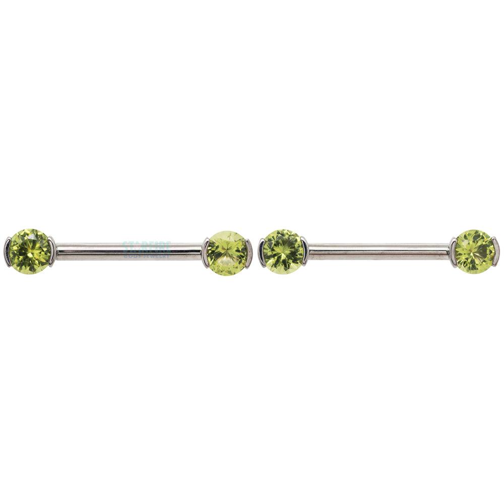 Faceted Gem Forward Facing Nipple Barbells in 2-Prong's - pair