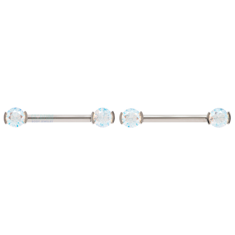 Faceted Gem Forward Facing Nipple Barbells in 2-Prong's - pair