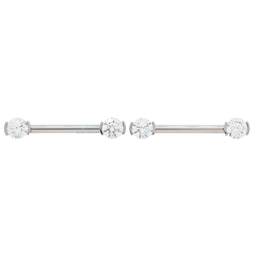 Faceted Gem Forward Facing Nipple Barbells in 2-Prong's - pair