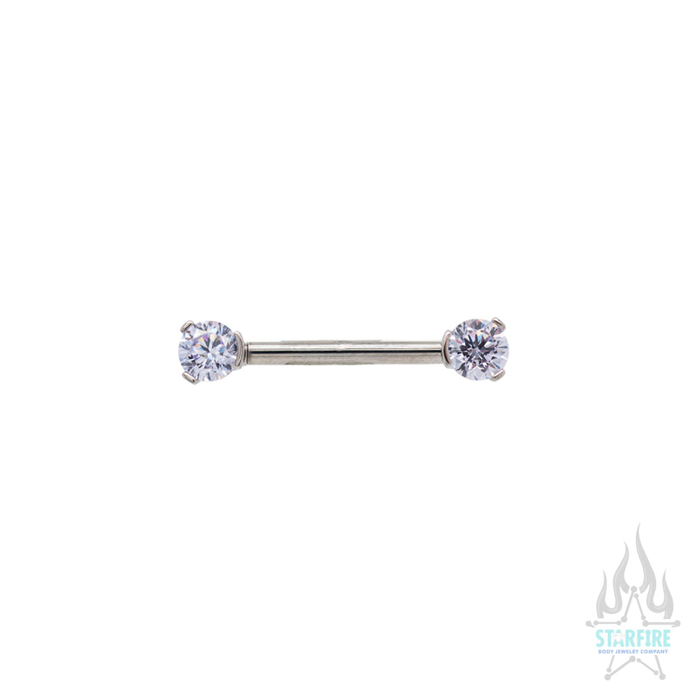 Faceted Gem Forward Facing Nipple Barbell in 3-Prong's - single