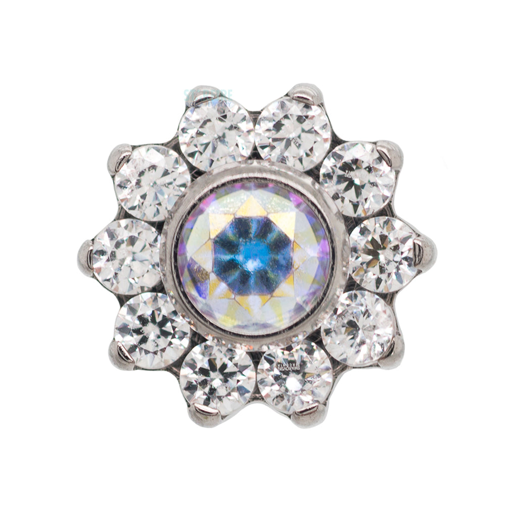 "Odyssey" Flower with Faceted Gem on Flatback - custom color combos
