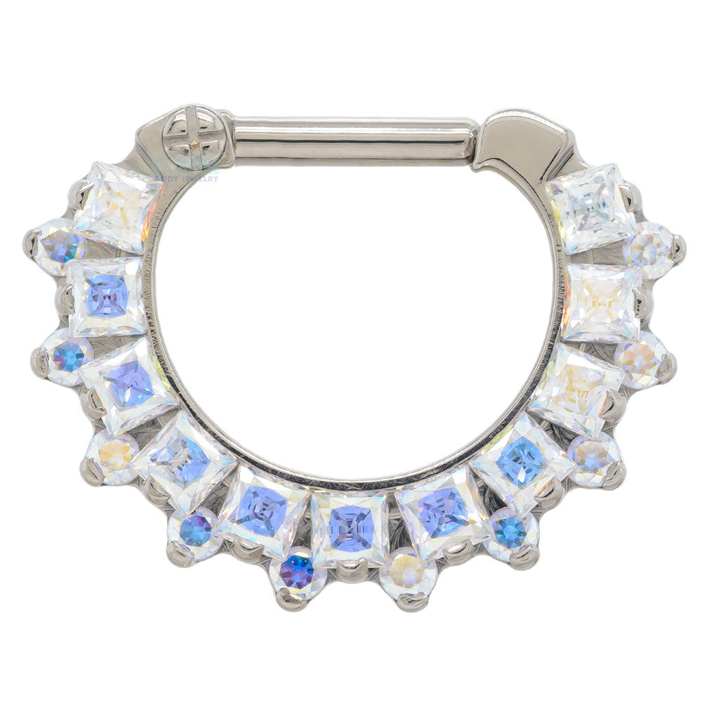 "Dione" Clicker #36 with Princess-Cut & Round Faceted Gems - 14 ga. - 1/4" post