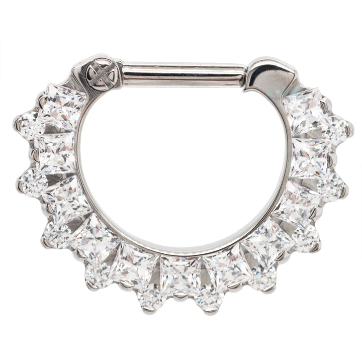 "Dione" Clicker #36 with Princess-Cut & Round Faceted Gems - 14 ga. - 1/4" post