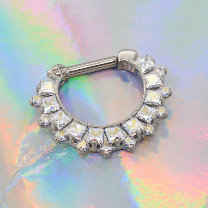 "Dione" Clicker #36 with Princess-Cut & Round Faceted Gems - 14 ga. - 1/4" post