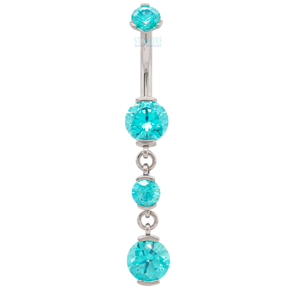 2 Prong-Set Faceted Gem Navel Curve with Dangle #5