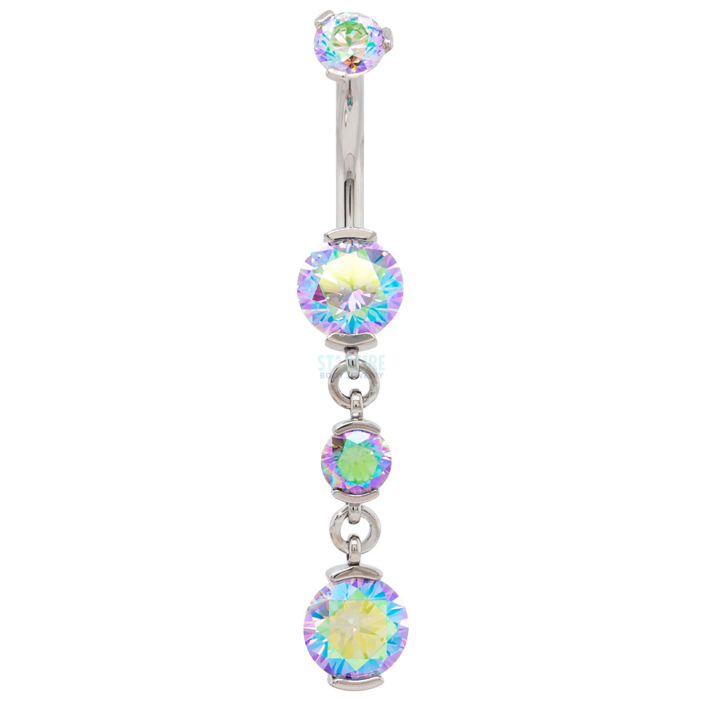 2 Prong-Set Faceted Gem Navel Curve with Dangle #5