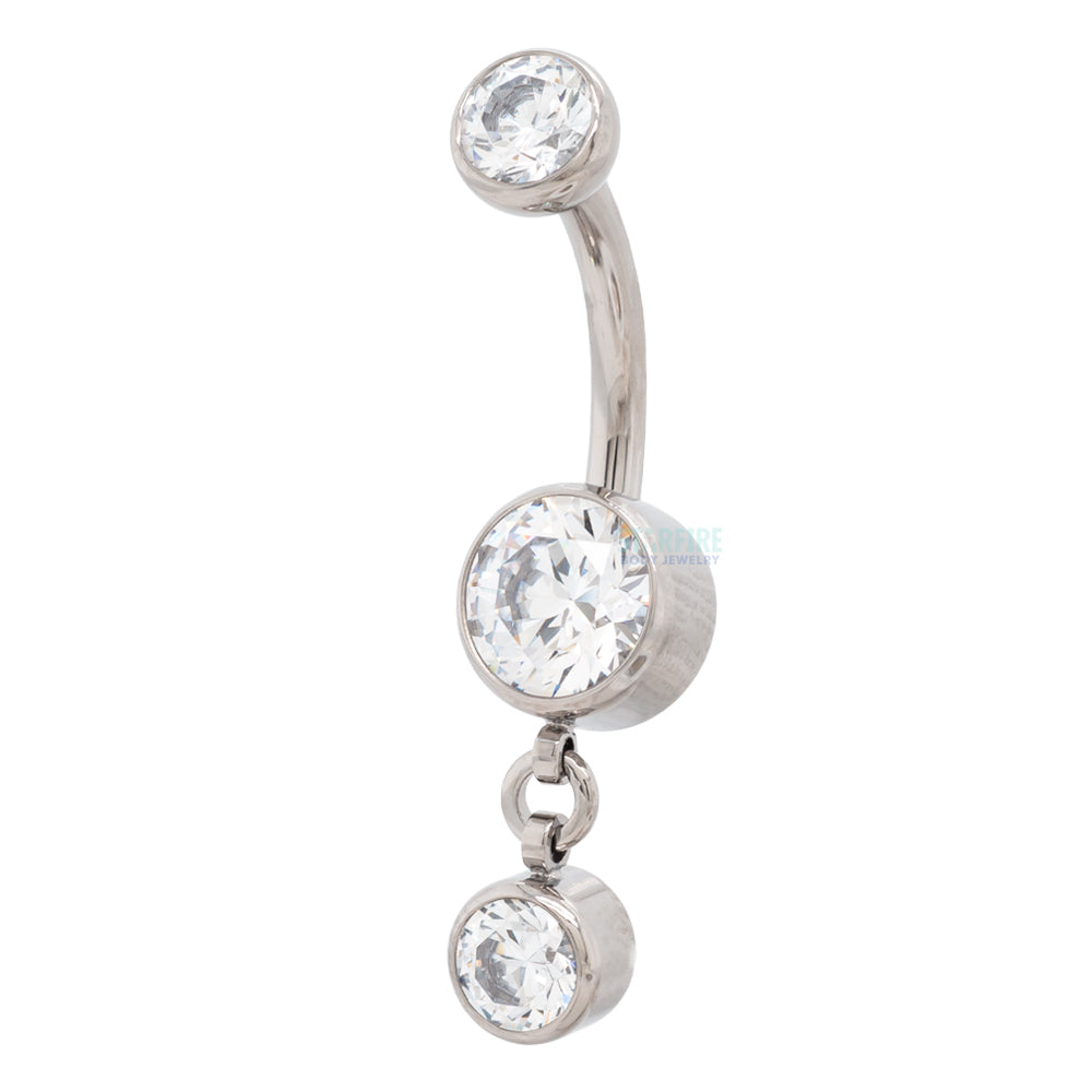 Bezel-Set Faceted Gem Navel Curve with Dangle #1
